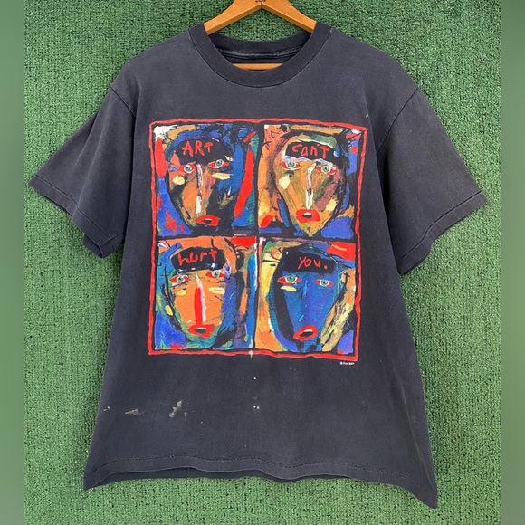 Vintage Other - VTG 90’s Fred Babb Art Can’t Hurt You Faces Abstract Art Distressed T-Shirt Med